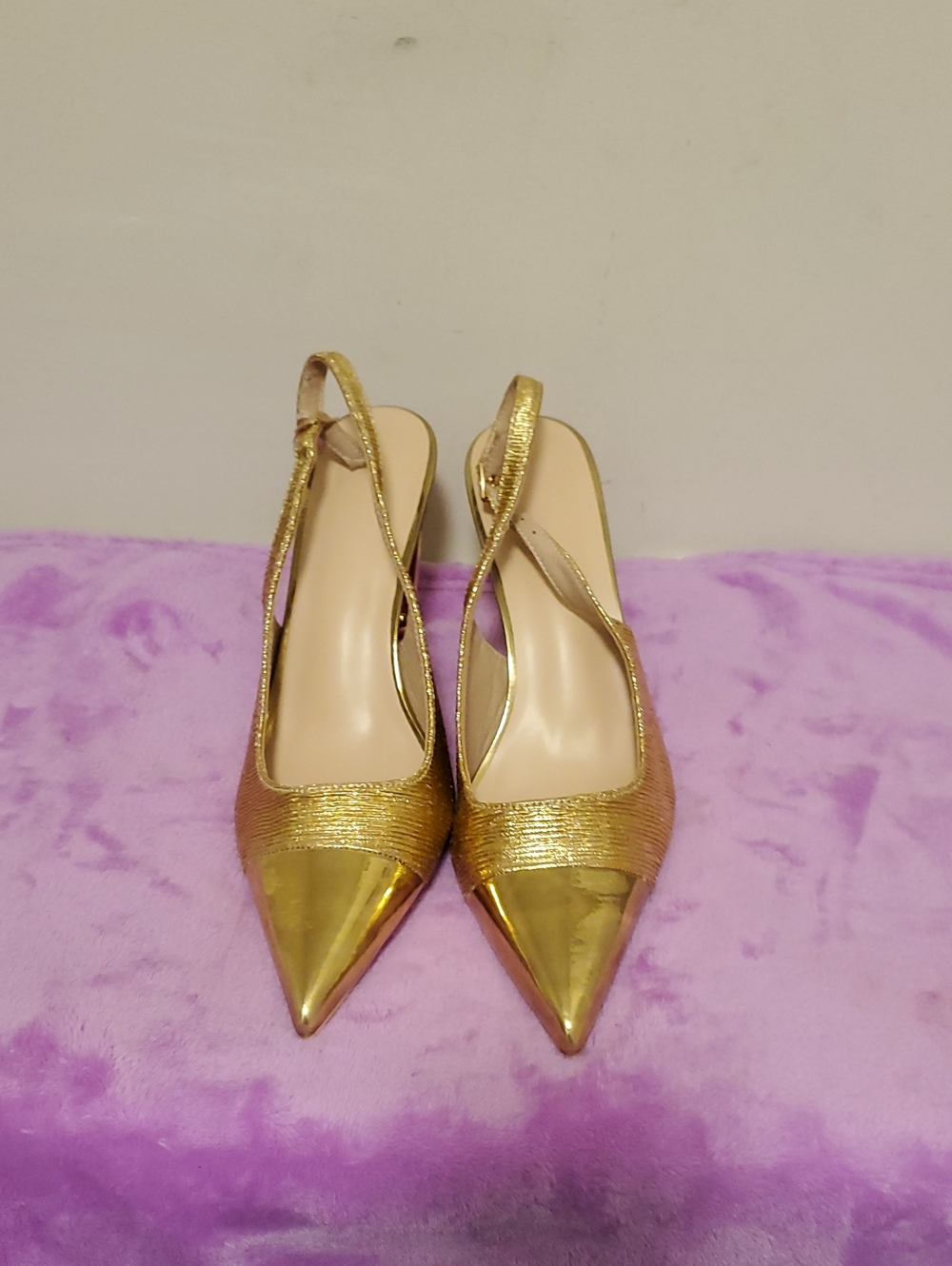 Gold Pointed Slingback Heels for Women